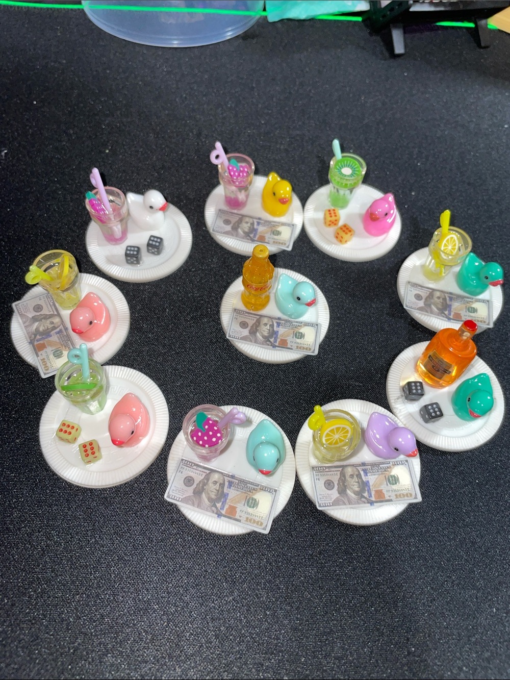Miniature Pastel Rubber Ducks and Drinks on Chips. Cruise Collections. Handmade.